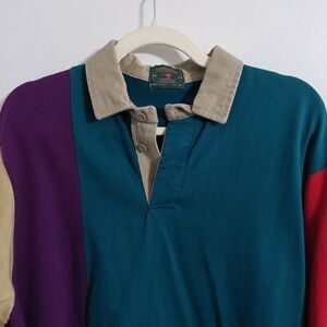 Stussy Teal, Purple & Red Colorblock Rugby Polo with Khaki Collar
